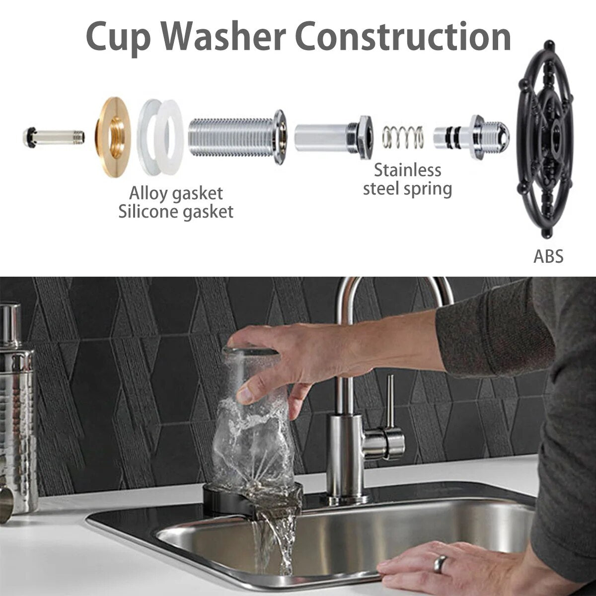 High Pressure Auto Cup Washer Home Bar Counter, Glass Rinser Cup